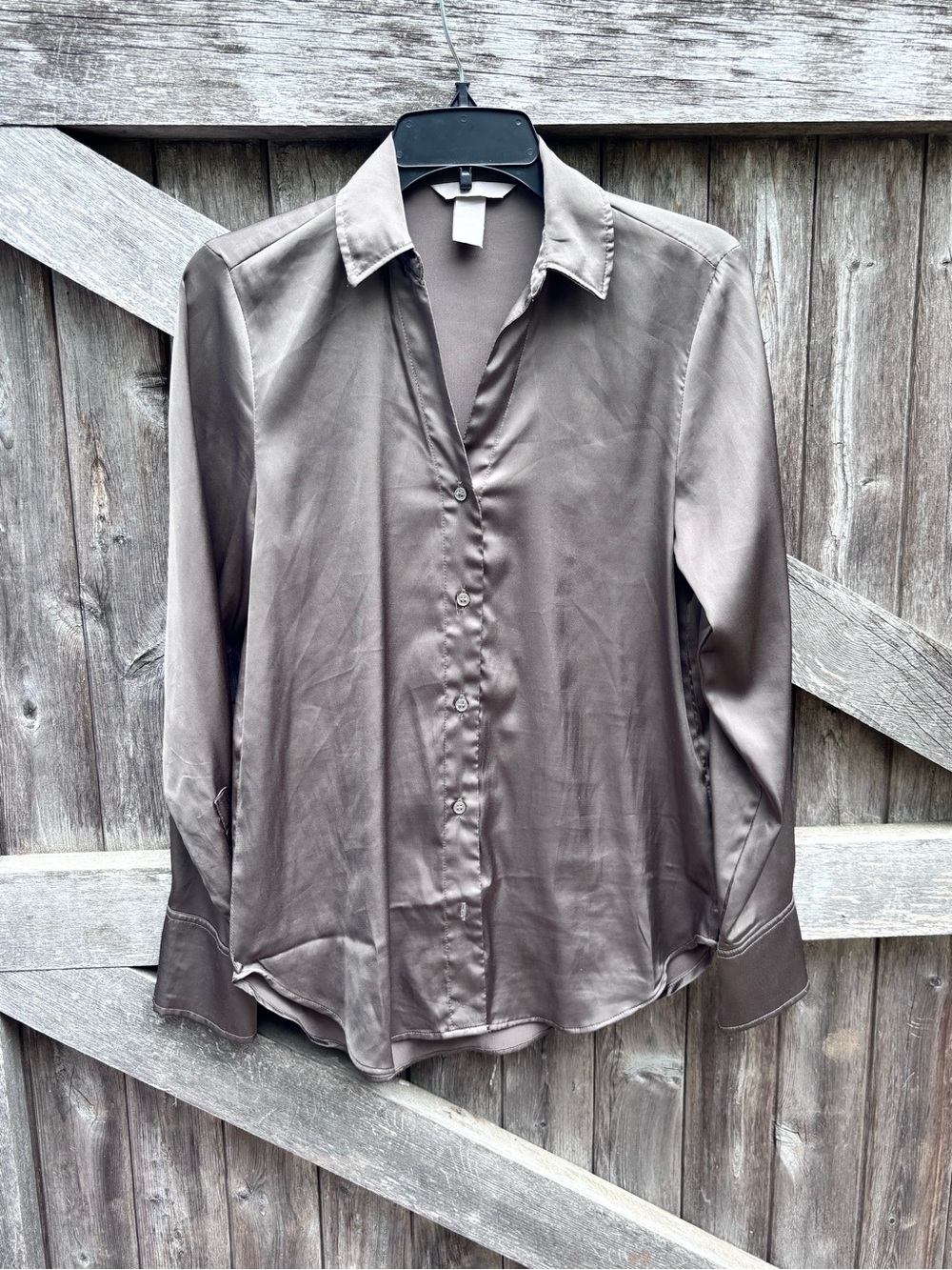 H&M Satin Button-Down Shirt in Taupe